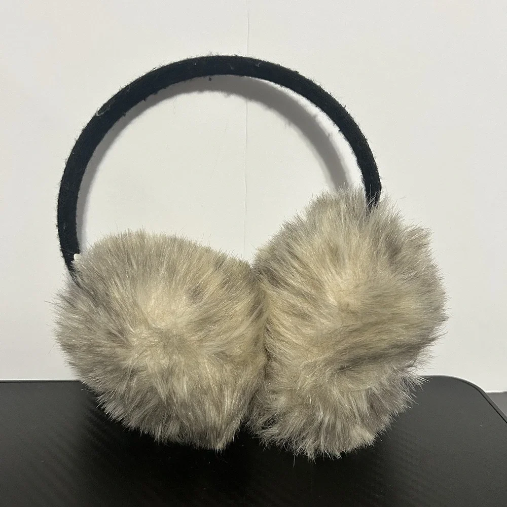 Women's Fox Faux Fur with Black Band‎ Earmuffs (O/S, Beige, Black)